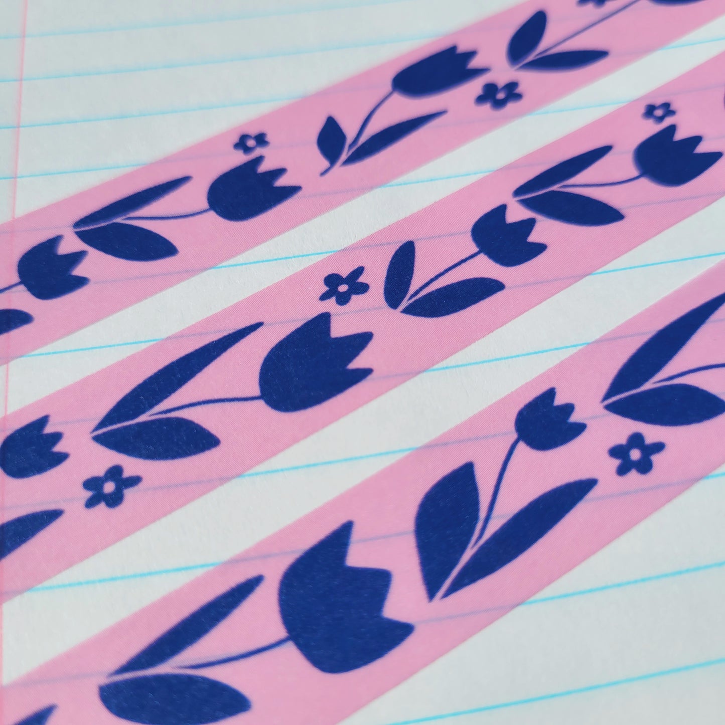 Blue Flowers Pink Washi Tape