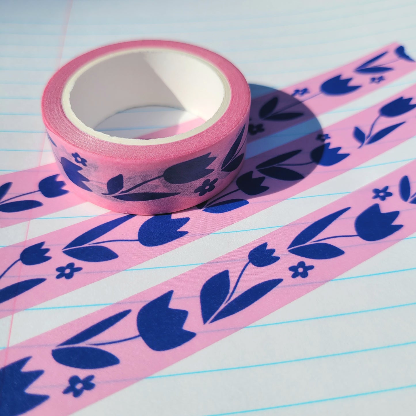 Blue Flowers Pink Washi Tape