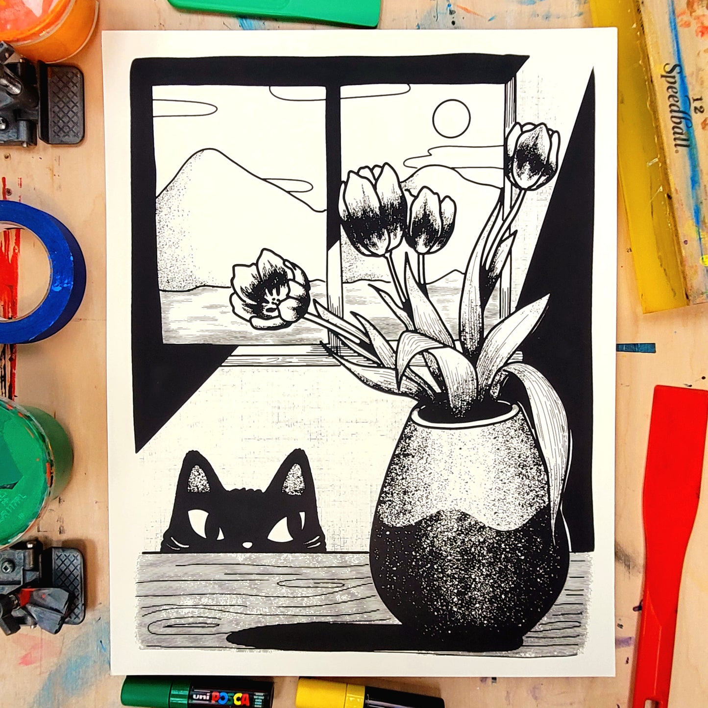 Tulip Cat Screen Printed Poster