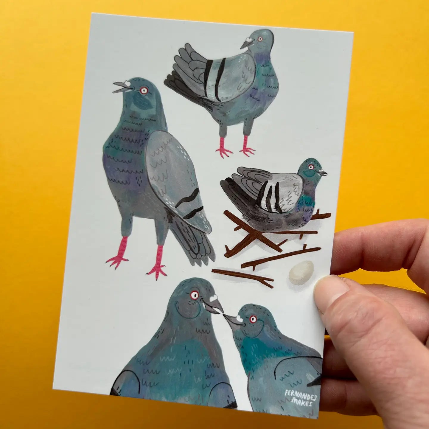 Pigeon Pals Illustration A6 Postcard