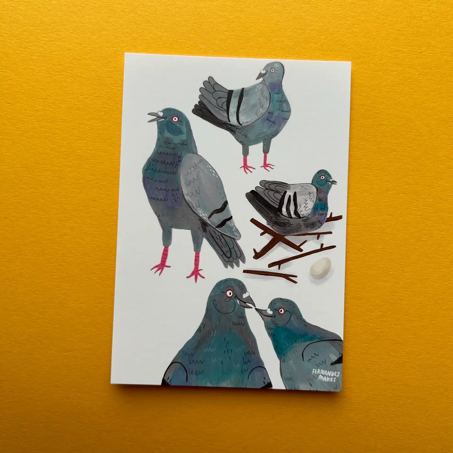 Pigeon Pals Illustration A6 Postcard