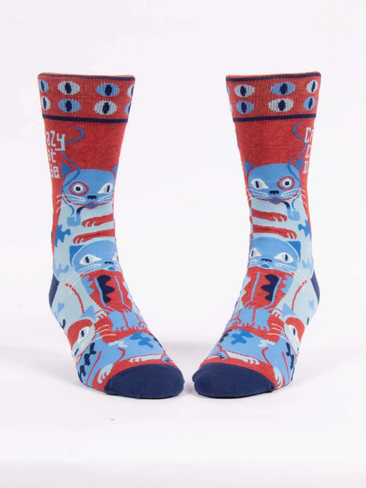 Crazy Cat Dude Crew Socks - M