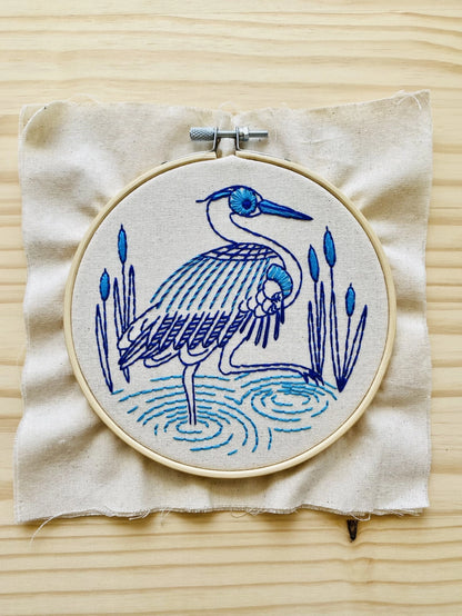 DIY Blue Heron Complete Embroidery Kit