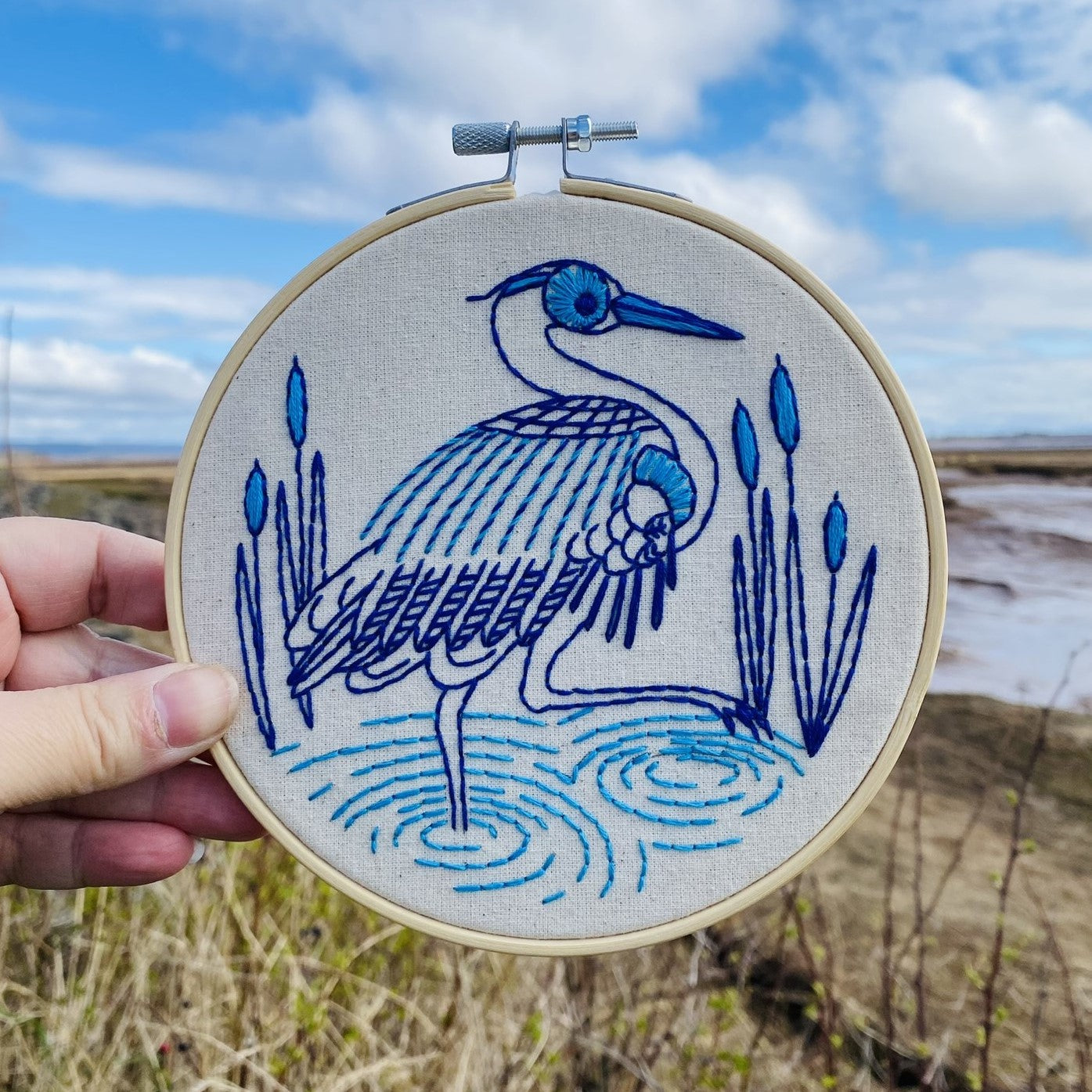 DIY Blue Heron Complete Embroidery Kit