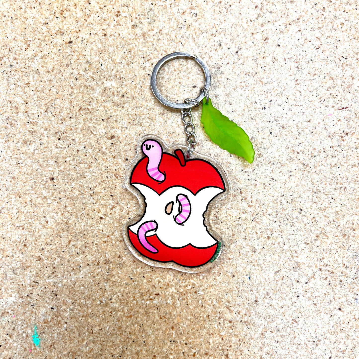 Apple & Worm Keychain