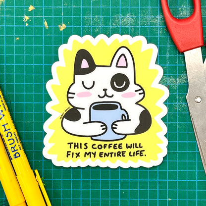 This Coffee Will Fix My Entire Life Cat Vinyl Sticker