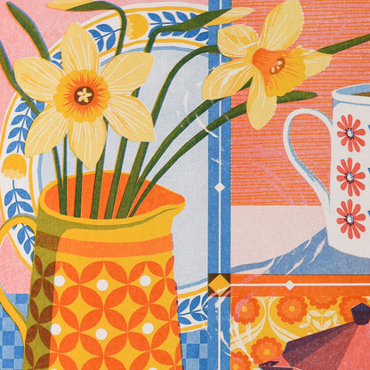 Coffee & Daffodil - A3 Risograph Print