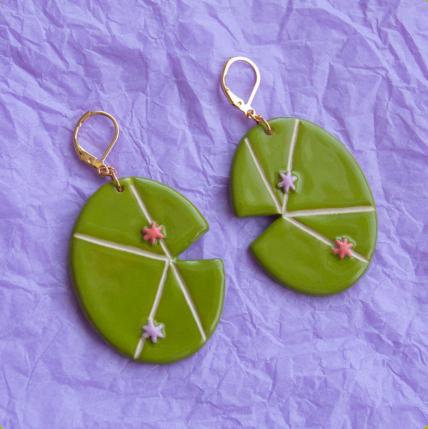 Ceramic Lily Pad Earrings