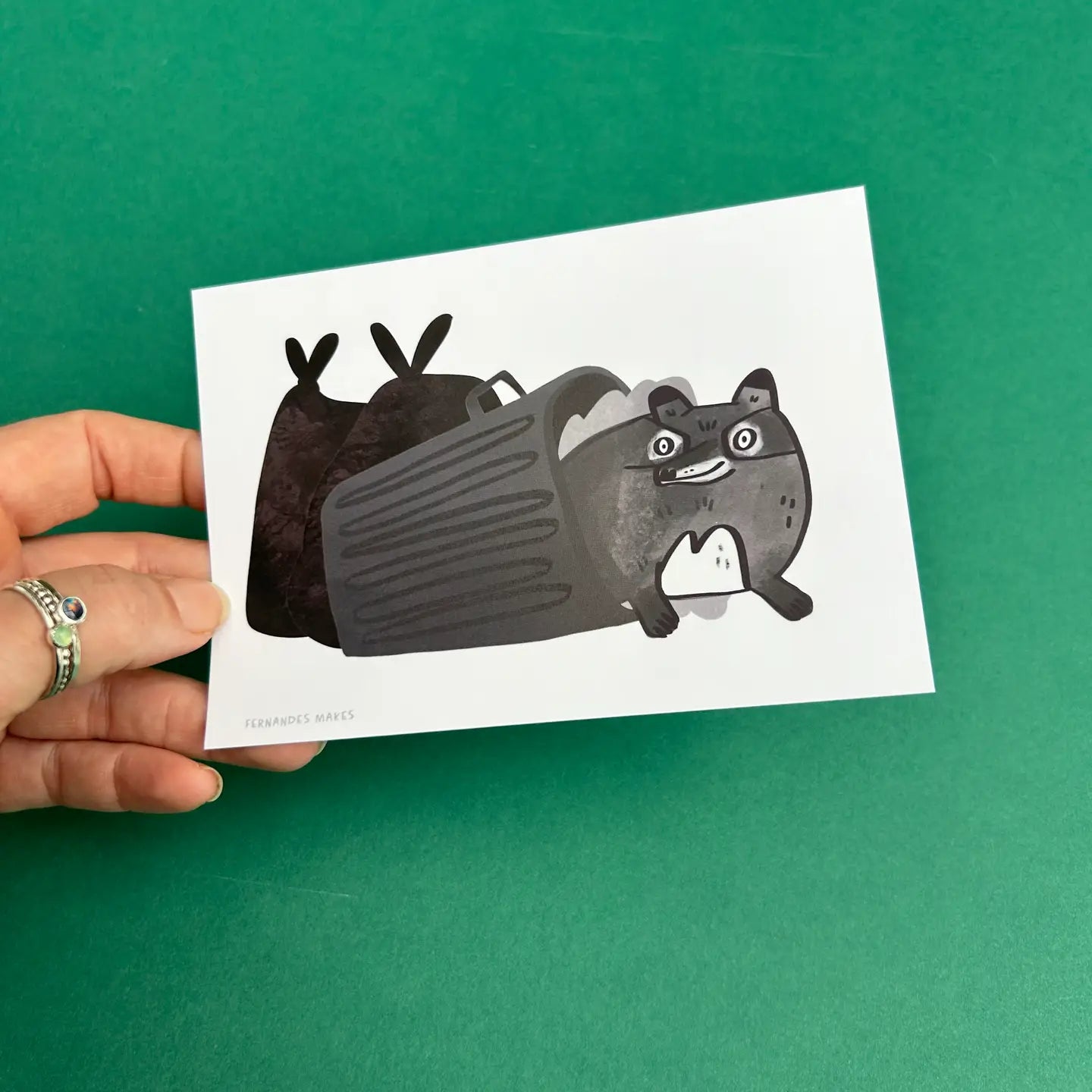 Raccoon Illustration A6 Postcard