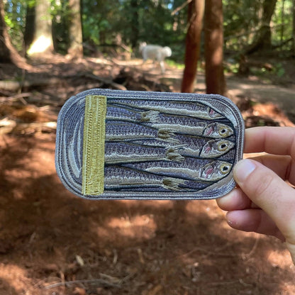 Iron-On 5” X 3” Embroidered “Sardine Can” Patch.