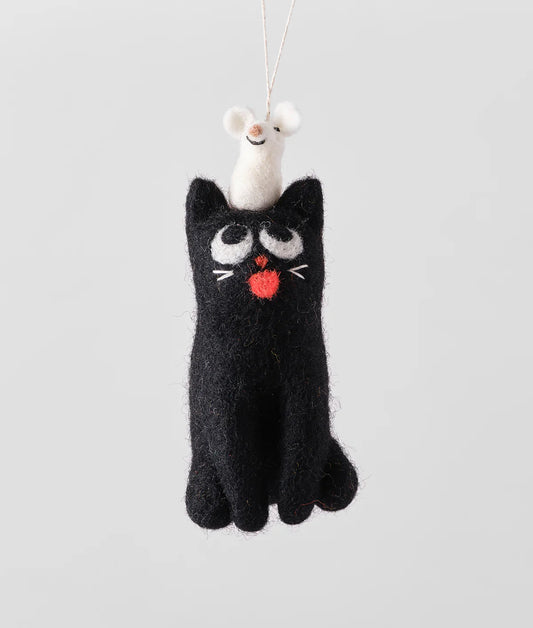 Clint, Cat With a Mouse on its Head - Felt Ornament