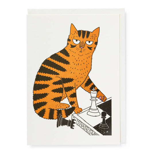 Vibrant Chess Cat Birthday Card