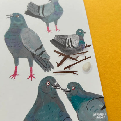 Pigeon Pals Illustration A6 Postcard