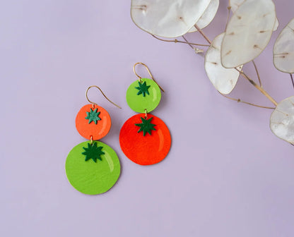 Red + Green Asymmetrical Tiered Tomato Earrings