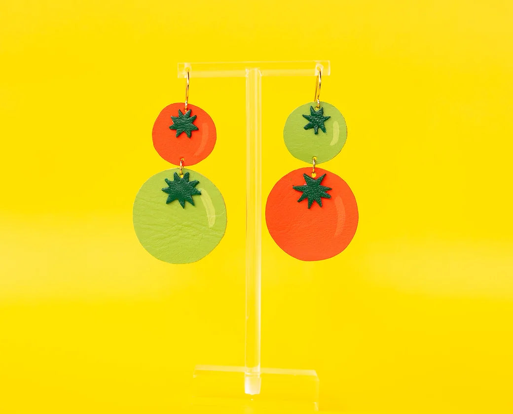 Red + Green Asymmetrical Tiered Tomato Earrings