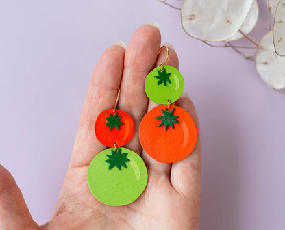 Red + Green Asymmetrical Tiered Tomato Earrings