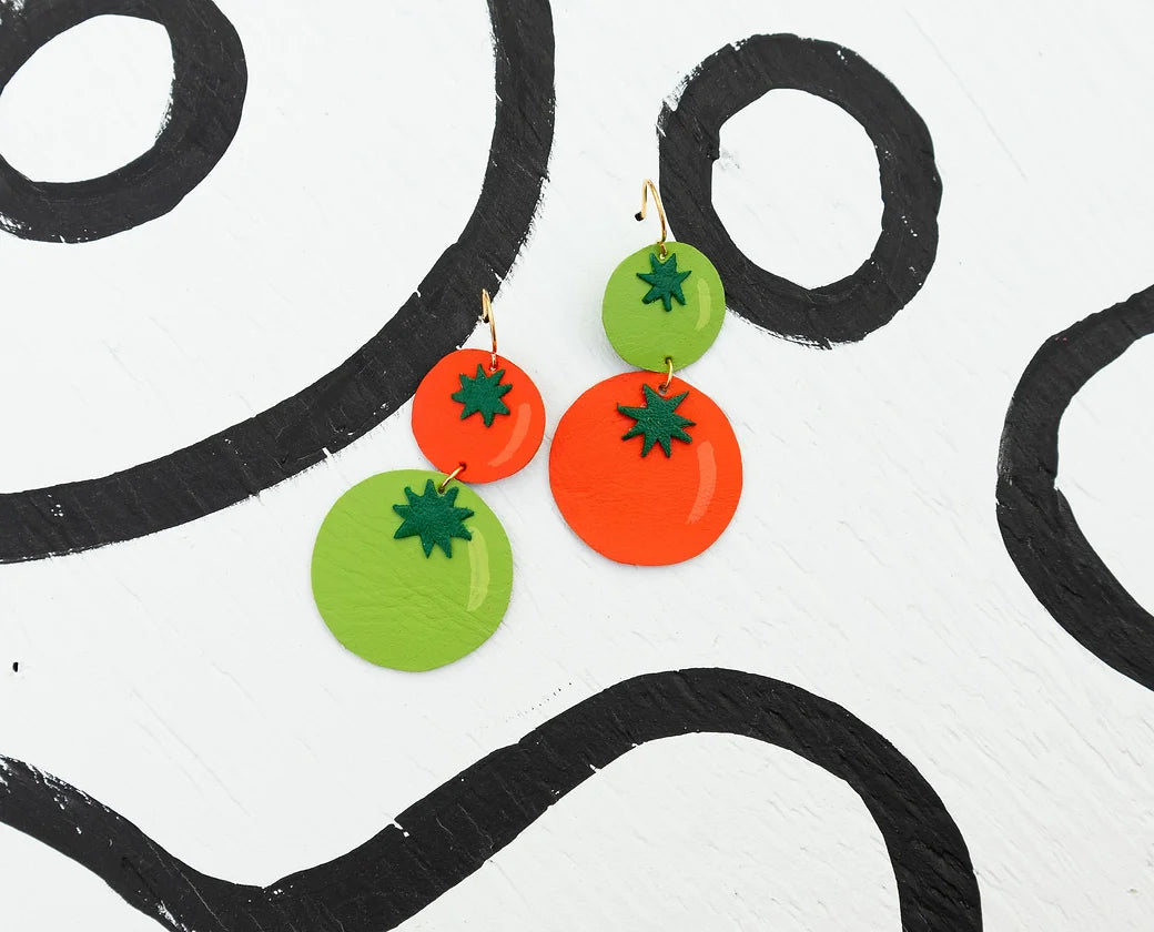 Red + Green Asymmetrical Tiered Tomato Earrings