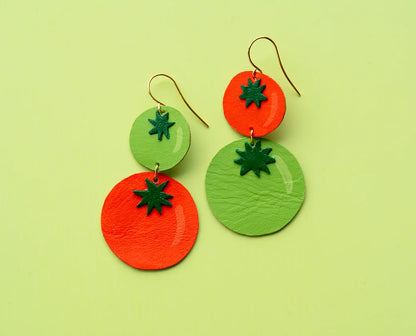 Red + Green Asymmetrical Tiered Tomato Earrings