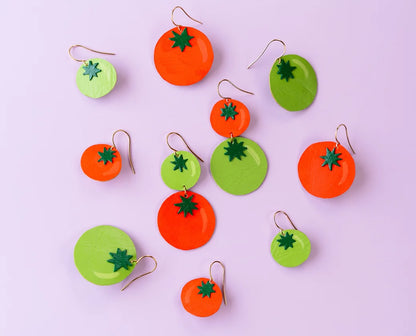 Red + Green Asymmetrical Tiered Tomato Earrings