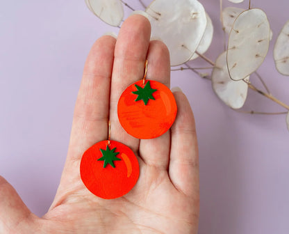 Large Red Tomato Earrings