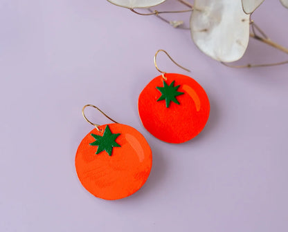 Large Red Tomato Earrings