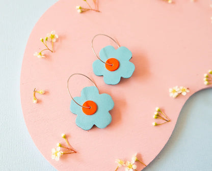 Zinnia Hoops in Blue + Neon Orange