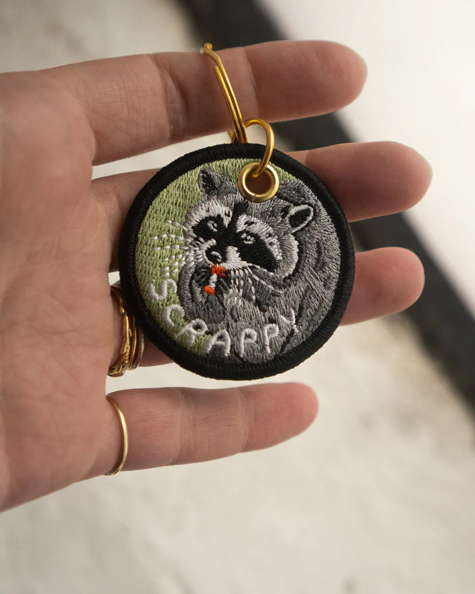 Scrappy Raccoon - Embroidered Keychain