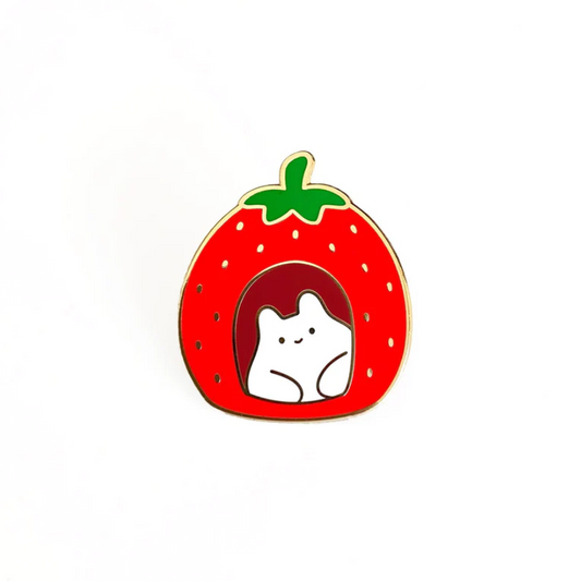 Strawberry House Cat Enamel Pin