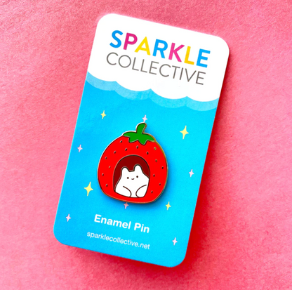 Strawberry House Cat Enamel Pin