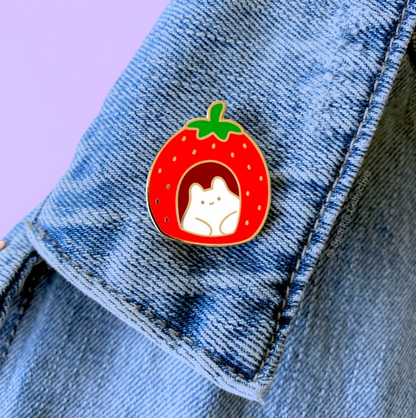 Strawberry House Cat Enamel Pin